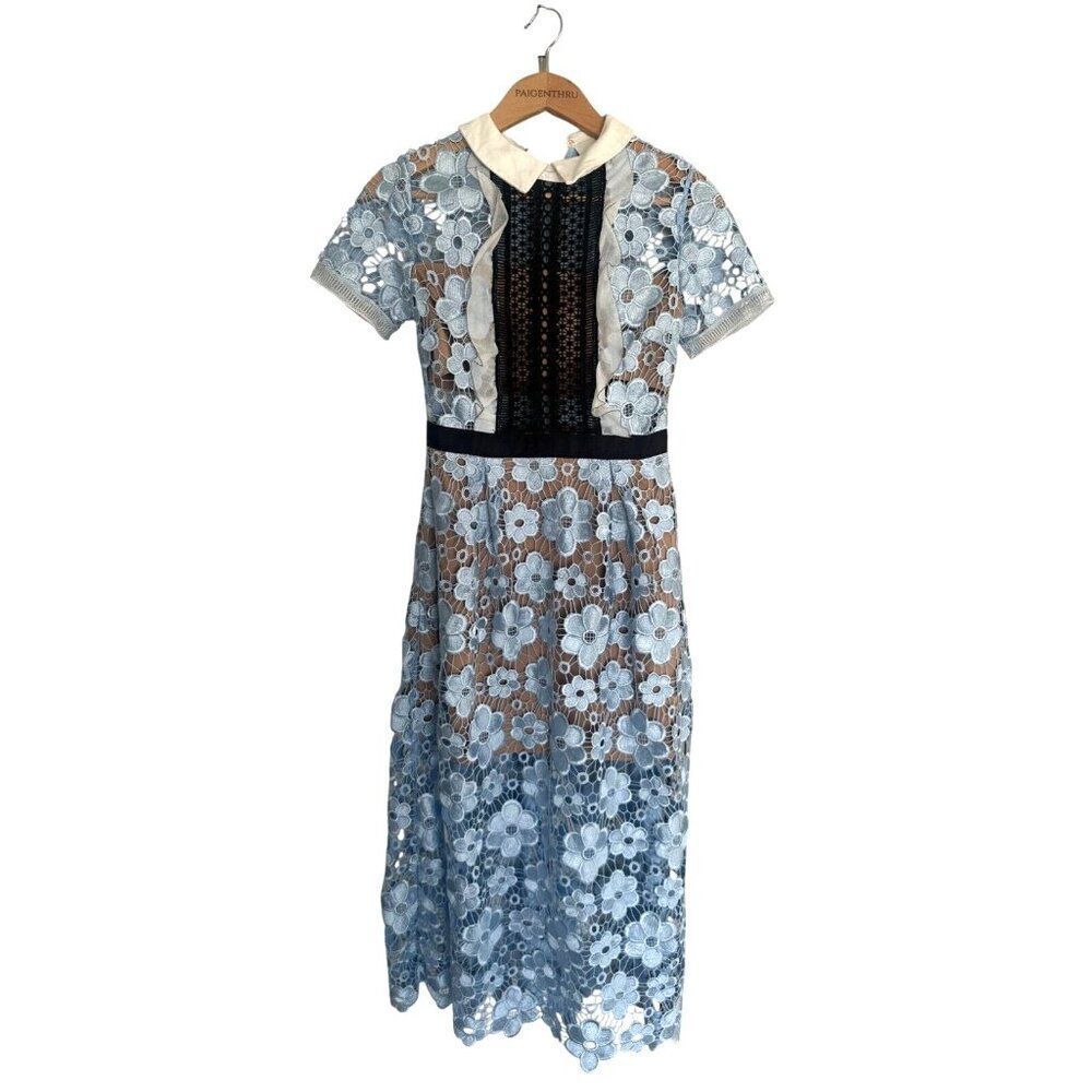 Self-Portrait Flower Garden Guipure Lace Dress in Light Blue Size US 4 Fairy - Picture 3 of 12